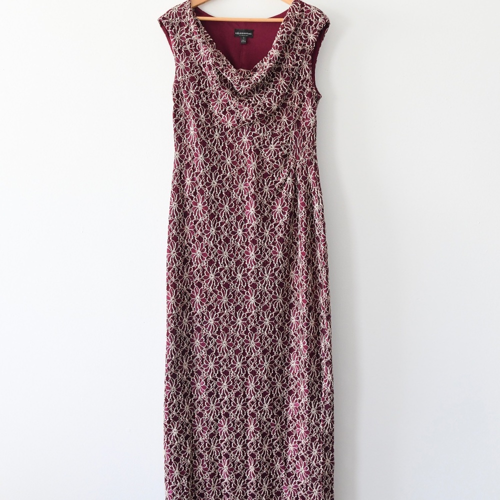 Connected Apparel Burgundy Patterned Maxi Dress